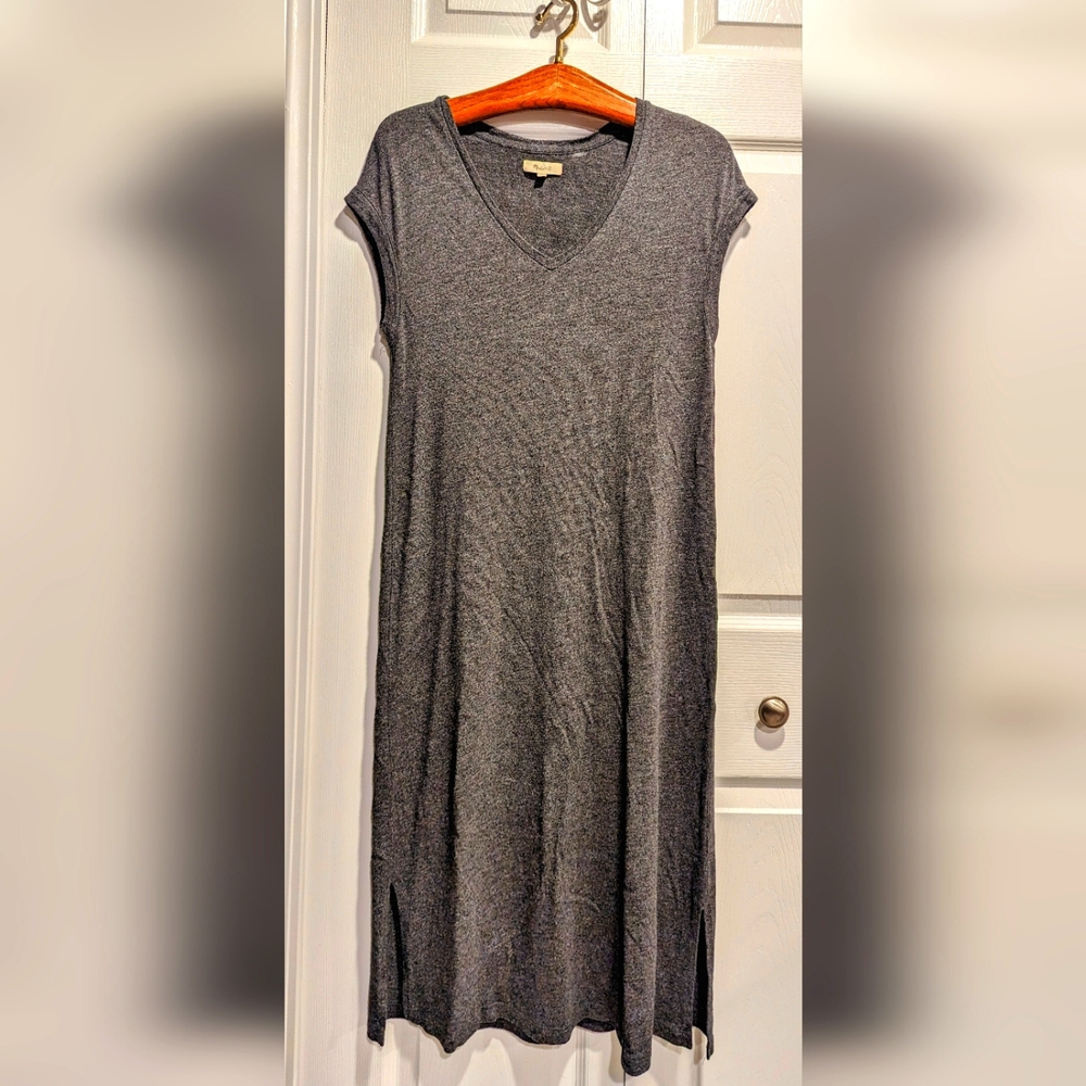 Madewell V Neck Midi T Shirt Dress Size M in Charcoal Grey